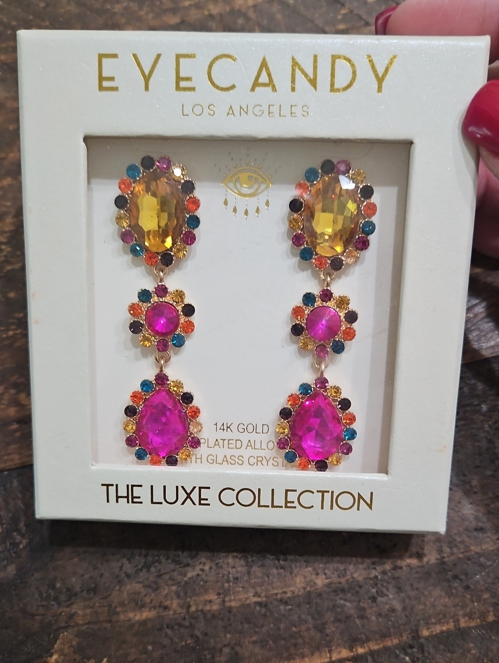 eye candy Gold-Tone Drop Earrings with Pink & Yellow Stones